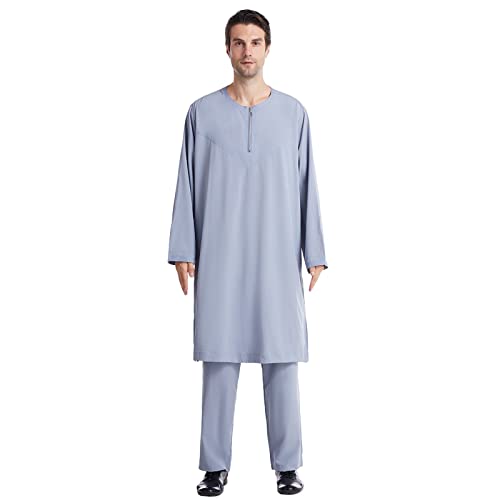 Arabische Kleidung Herren Kaftan Anzug Herren Middle East Thobe mit Hosen, Casual Dubai Arab Kaftan Kleidung Herren Afghan Pakistani Indisch Shalwar Kameez Anzug Kostüm Hosen Shirt Arabische Kleidung Herren Kaftan Anzug Herren Middle East Thobe mit Hosen, Casual Dubai Arab Kaftan Kleidung Herren Afghan Pakistani Indisch Shalwar Kameez Anzug Kostüm Hosen Shirt von KBOPLEMQ
