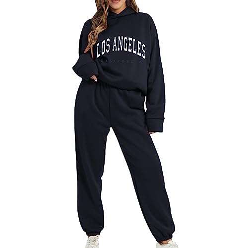 Damen Jogginganzug Los Angeles Bedrucken Sportanzug Fleece Gefütterte Sweatshirt + Jogginghose Sportswear Tracksuit Traingsanzug Frauen 2 Teilig Freizeitanzug Sportswear Tracksuits Outdoor von KBOPLEMQ