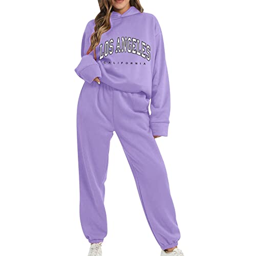 Damen Jogginganzug Los Angeles Bedrucken Sportanzug Fleece Gefütterte Sweatshirt + Jogginghose Sportswear Tracksuit Traingsanzug Frauen 2 Teilig Freizeitanzug Sportswear Tracksuits Outdoor von KBOPLEMQ