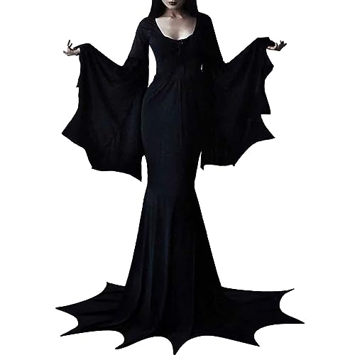 Damen Morticia Addams Bodenkleid Kostüm für Halloween Karneval Party Gothic Kleid Rundhalsausschnitt Langarmkleid Asymmetrisch Evil Casual Dark Style Dolman Sleeve Solid Ankle Dress Damen Morticia Addams Bodenkleid Kostüm für Halloween Karneval Party Gothic Kleid Rundhalsausschnitt Langarmkleid Asymmetrisch Evil Casual Dark Style Dolman Sleeve Solid Ankle Dress von KBOPLEMQ