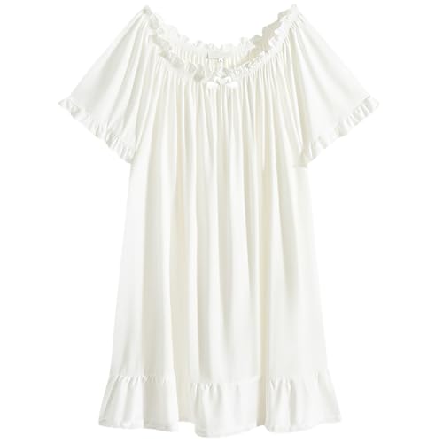 Damen Nachthemd Kurzarm Nachtwäsche Sommer Spitze Vintage Nachtkleid Schlafanzüge Süße Prinzessin Große Größe Langes Pyjama-Nachthemd V-Ausschnitt Spitze Schlafanzug Lounge-Kleid von KBOPLEMQ
