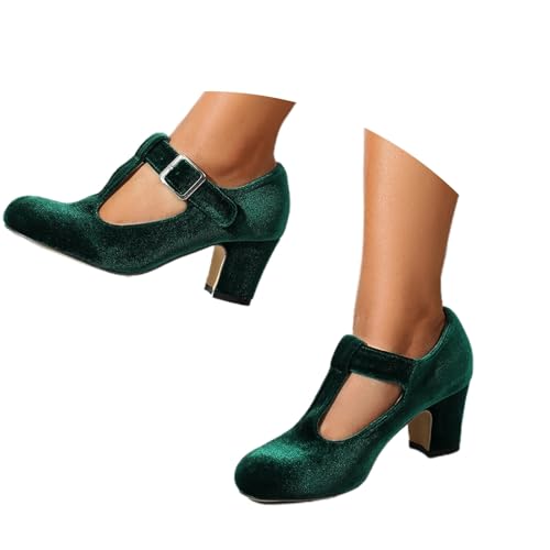 Damen T-Riemen Mary Jane Chunky Heel Low Block Pumps Runde Zehen Kleid Büro Arbeitsschuhe Schuhe Mit Absatz Spangenpumps Damenschuhe Elegant Und Bequem Tanzschuhe von KBOPLEMQ