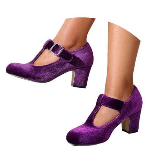 Damen T-Riemen Mary Jane Chunky Heel Low Block Pumps Runde Zehen Kleid Büro Arbeitsschuhe Schuhe Mit Absatz Spangenpumps Damenschuhe Elegant Und Bequem Tanzschuhe von KBOPLEMQ