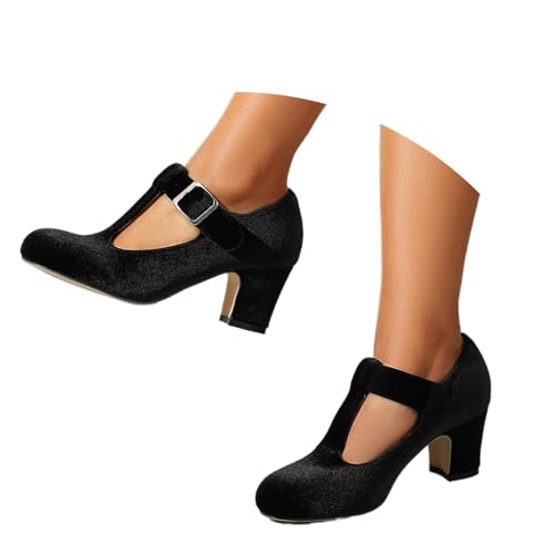 Damen T-Riemen Mary Jane Chunky Heel Low Block Pumps Runde Zehen Kleid Büro Arbeitsschuhe Schuhe Mit Absatz Spangenpumps Damenschuhe Elegant Und Bequem Tanzschuhe von KBOPLEMQ
