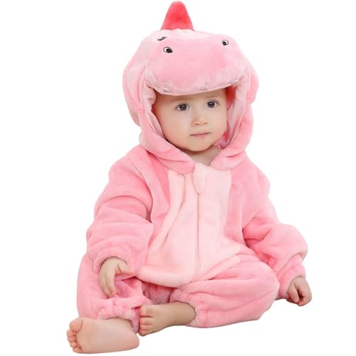 Flanell Schlafoverall Kinder Tier Overall mit Kapuze Kuschel Schlafanzug Fleece Pyjama Jungen Mädchen 0-4 Jahre Winter Strampler Pyjama Kostüm Cute Jumpsuit Warm Babykleidung von KBOPLEMQ