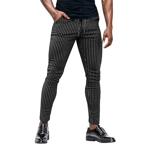 Freizeithose Herren Chino Hose Gestreift Röhrenhose Streifen Chinohose Slim fit Hose Stoffhose Anzughose Männer Lässig Nadelstreifen Gestreift Eng Elastisch Fashion Bequeme Business Hose von KBOPLEMQ