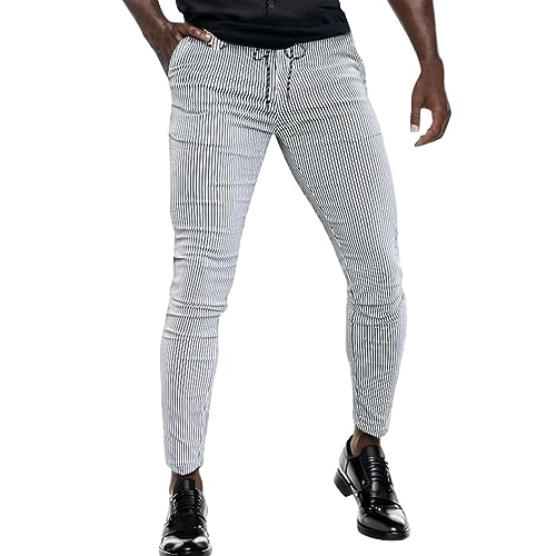 Freizeithose Herren Chino Hose Gestreift Röhrenhose Streifen Chinohose Slim fit Hose Stoffhose Anzughose Männer Lässig Nadelstreifen Gestreift Eng Elastisch Fashion Bequeme Business Hose von KBOPLEMQ
