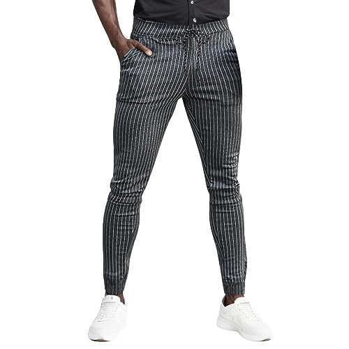 Freizeithose Herren Chino Hose Gestreift Röhrenhose Streifen Chinohose Slim fit Hose Stoffhose Anzughose Männer Lässig Nadelstreifen Gestreift Eng Elastisch Fashion Bequeme Business Hose von KBOPLEMQ
