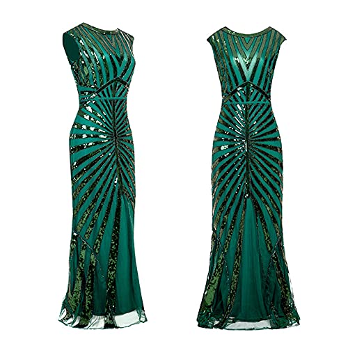 Gatsby Kostüm Damen Charleston Kleid Abendkleid Abschlussballkleid 1920er Retro Cocktail Stil Flapper Kleid mit Pailletten, Lang, 1920er-Jahre, Flapper-Cocktailkleid, Netzstoff von KBOPLEMQ