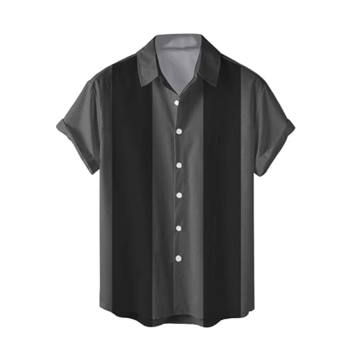Herren Bowling Shirt Camp Cabin Cabana Work Hemd Rockabilly Stil Baumwolle Hemden Kurzarm Casual Button-Down Shirts Zweifarbig Lounge 50er Vintage Retro Freizeithemd von KBOPLEMQ