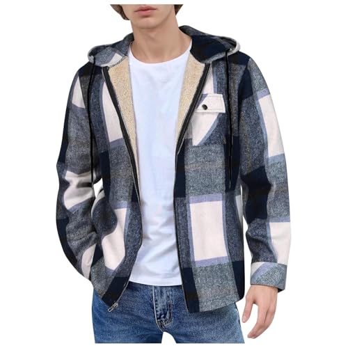 Herren Karierts Flanellhemd Gefüttert Hemdjacke Thermo Kapuzenhemd Holzfällerhemd Langarm Freizeithemd Baumwolle Reißverschluss Winterjacke Warm Dicke Holzfällerhemd mit Kapuze von KBOPLEMQ