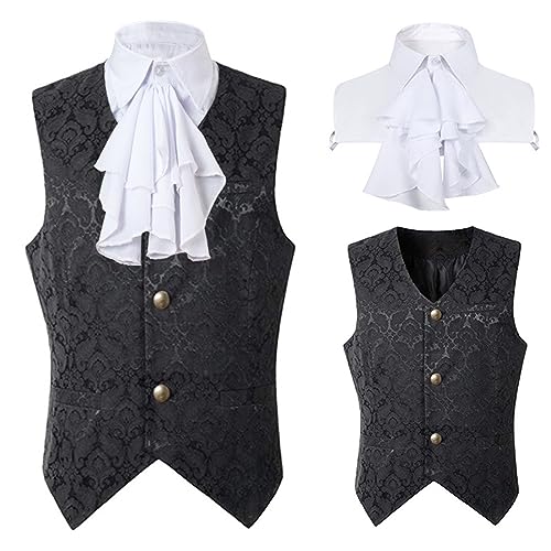 Herren Pirat Mittelalter Viktorianischen Cosplay Weste Vintage Taillierter Kragen Stehkragen Piraten-Gothic Formelle Weste Shirt Steampunk Gothic Langarm Halloween Kostüm Tops von KBOPLEMQ