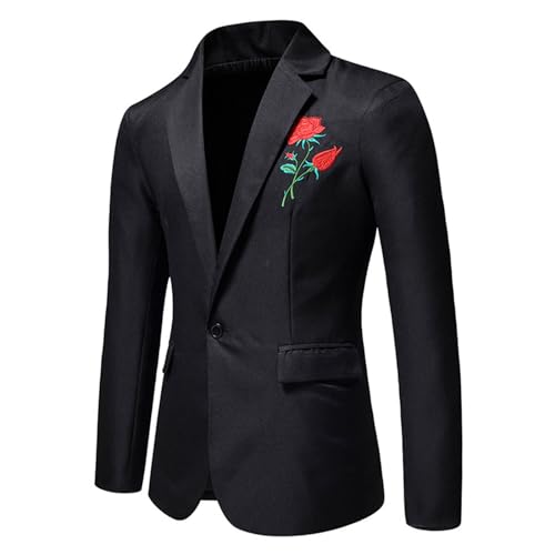 Herren Smoking Jacke Rose Bestickt Anzug Jacke Fashion Stage Show Anzug Jacken Revers Jacke Langarm Business Blazer Hochzeit Abschlussball Dinner Party Blazer Slim Fit Tux Kleid Blazer von KBOPLEMQ