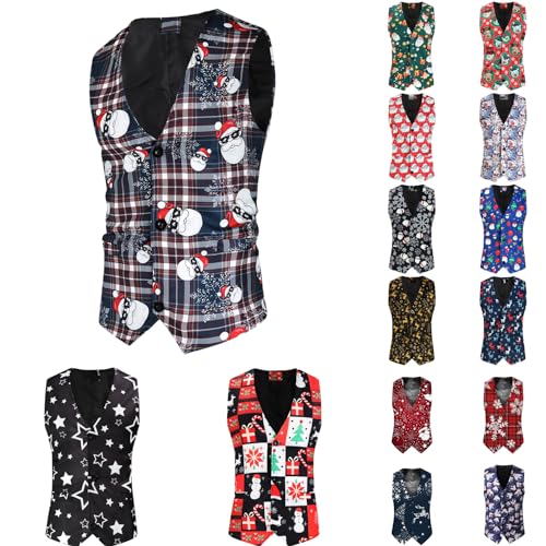 Herren Weihnachtsweste Christmas Westen Slim fit Anzugweste Herrenweste Festlich Weste Weihnachtshemd Weihnachtsdruck Weste Businessweste Party Anzugwesten Ärmellose Vest Shirts von KBOPLEMQ