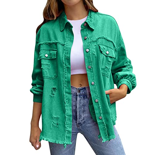 Jeanshemd Damen Jeans Bluse Kurzarm Shirt Hemdbluse Y2K Oversized Denim Hemdjacke mit Knopfleiste Frühling Sommer Lässig Oberteile Denim Hemd Tops Frauen Langarm Oberteile T-Shirt von KBOPLEMQ