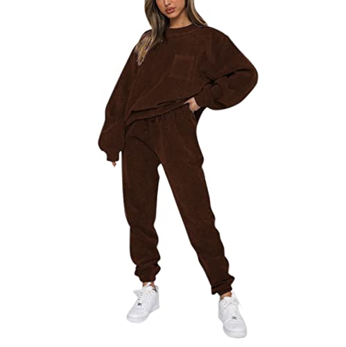 KBOPLEMQ 2 Teiler Damen Hausanzug Set Cord Oversized Trainingsanzug Loungewear Frauen Schlafanzug Fleece Sportanzug Pyjama Fitness Hoodie Und Sporthose Zweiteiler Outfit Freizeitanzug Jogginganzug von KBOPLEMQ