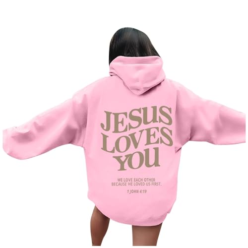 KBOPLEMQ 2023 Jesus Loves You Hoodie Damen Kapuzenpullover Oversize Pullover Sweatshirt Freizeit Sport Langarmshirt Hoodies Oversize Pullover Sweatshirt Freizeit Lose Langarmshirt Training Pulli von KBOPLEMQ