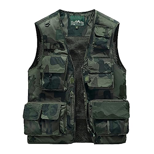 KBOPLEMQ Anglerweste Herren, Weste Herren Sommer Outdoor Weste mit Vielen Taschen Multifunktionsweste Für Jagd Angeln Camping Camouflage Fotografie Weste Männer Tarnfarbene Taktische Weste von KBOPLEMQ