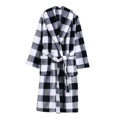 KBOPLEMQ Bademantel Herren Lang Kariert Flanell Morgenmantel Plüsch Saunamantel Winter Loungewear Robe Fleece Gürtel Schlafanzug Flauschig Nachtwäsche Warme Hausmantel für Spa und Urlaub von KBOPLEMQ