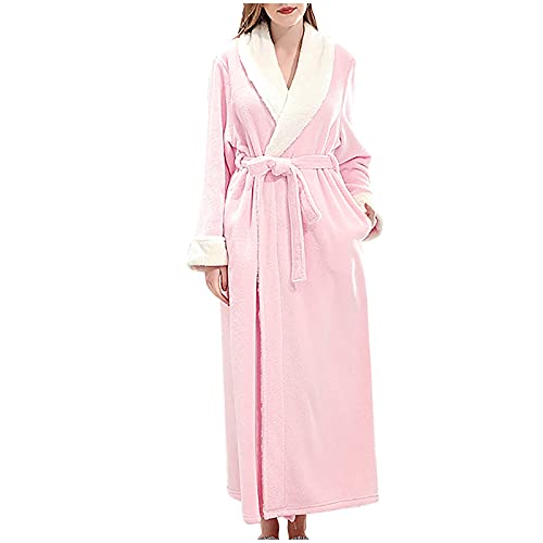 KBOPLEMQ Bademantel Morgenmantel Damen Weich Flauschig Kuschelfleece Lang Flanell Fleece Robe Plüsch Bequeme Hausmantel Bademantel Frauen Bademantel Herbst und Winter Hauskleidung Robe Nachthemd von KBOPLEMQ