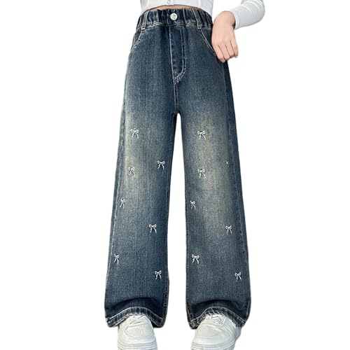 KBOPLEMQ Baggy Jeans Mädchen Weites Bein Jeanshose Girls Y2k Vintage Hosen mit Gummizug Wide Leg Outdoorhose Bequeme High Waist Freizeithose Pants Loose Fit Pants für Kinder 5-69 Jahre von KBOPLEMQ