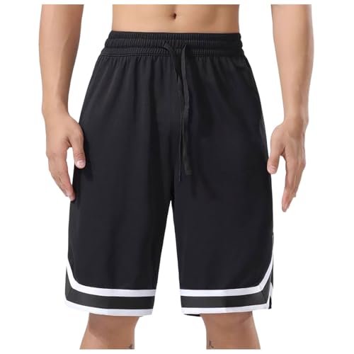 KBOPLEMQ Basketball Shorts Herren Sportshorts Kurz Hosen Streifen Jogginghose Unisex Sommer Traininghose mit Taschen Elastischer Bund und Atmungsaktive Shorts zum Fitness, Gym, Basketball von KBOPLEMQ