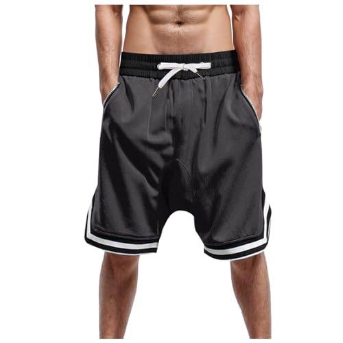 KBOPLEMQ Basketball Shorts Herren Sportshorts Kurz Hosen Streifen Jogginghose Unisex Sommer Traininghose mit Taschen Elastischer Bund und Atmungsaktive Shorts zum Fitness, Gym, Basketball von KBOPLEMQ