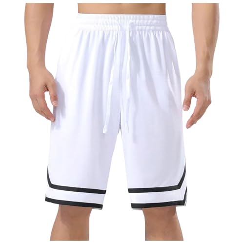 KBOPLEMQ Basketball Shorts Herren Sportshorts Kurz Hosen Streifen Jogginghose Unisex Sommer Traininghose mit Taschen Elastischer Bund und Atmungsaktive Shorts zum Fitness, Gym, Basketball von KBOPLEMQ