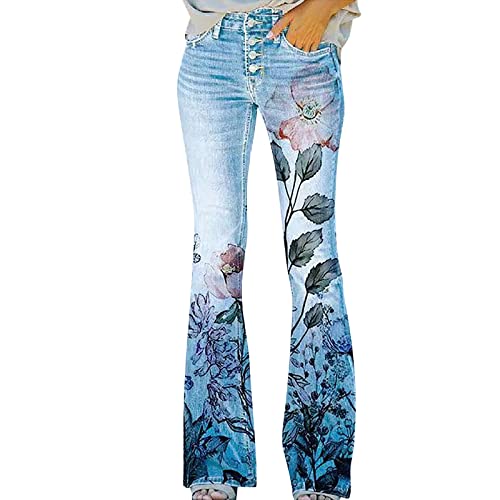 KBOPLEMQ Bequeme Jeans Damen High Waist Schlaghose mit Blumenmuster Freizeithose Baggy Jeans Damen Stretch Bootcut Jeanshose Freizeithose Schlaghose Jeans mit Blumendruck und Kunstdruck KBOPLEMQ Bequeme Jeans Damen High Waist Schlaghose mit Blumenmuster Freizeithose Baggy Jeans Damen Stretch Bootcut Jeanshose Freizeithose Schlaghose Jeans mit Blumendruck und Kunstdruck von KBOPLEMQ