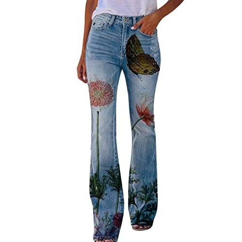 KBOPLEMQ Bequeme Jeans Damen High Waist Schlaghose mit Blumenmuster Freizeithose Baggy Jeans Damen Stretch Bootcut Jeanshose Freizeithose Schlaghose Jeans mit Blumendruck und Kunstdruck KBOPLEMQ Bequeme Jeans Damen High Waist Schlaghose mit Blumenmuster Freizeithose Baggy Jeans Damen Stretch Bootcut Jeanshose Freizeithose Schlaghose Jeans mit Blumendruck und Kunstdruck von KBOPLEMQ