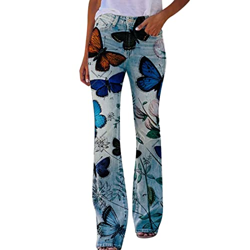 KBOPLEMQ Bequeme Jeans Damen High Waist Schlaghose mit Blumenmuster Freizeithose Baggy Jeans Damen Stretch Bootcut Jeanshose Freizeithose Schlaghose Jeans mit Blumendruck und Kunstdruck KBOPLEMQ Bequeme Jeans Damen High Waist Schlaghose mit Blumenmuster Freizeithose Baggy Jeans Damen Stretch Bootcut Jeanshose Freizeithose Schlaghose Jeans mit Blumendruck und Kunstdruck von KBOPLEMQ