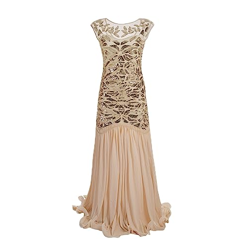 KBOPLEMQ Charleston Kostüm Damen Vintage Retro Kleid Flapper Great Gatsby Dress 1920er Hochzeit Party Kostüm Pailletten Ballkleid Meerjungfrau Langes Abendkleid Cocktail Abendkleid von KBOPLEMQ
