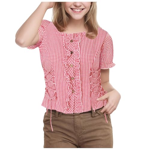 KBOPLEMQ Damen Bluse Oktoberfest Trachtenbluse rot blau weiß kariert Wiesn-Tracht Hemd Frauen Kariertes Hemd mit Knopfleiste Kurz Oktoberfest Bluse Karo Tunika Tops Casual Rever Bluseshirt KBOPLEMQ Damen Bluse Oktoberfest Trachtenbluse rot blau weiß kariert Wiesn-Tracht Hemd Frauen Kariertes Hemd mit Knopfleiste Kurz Oktoberfest Bluse Karo Tunika Tops Casual Rever Bluseshirt von KBOPLEMQ