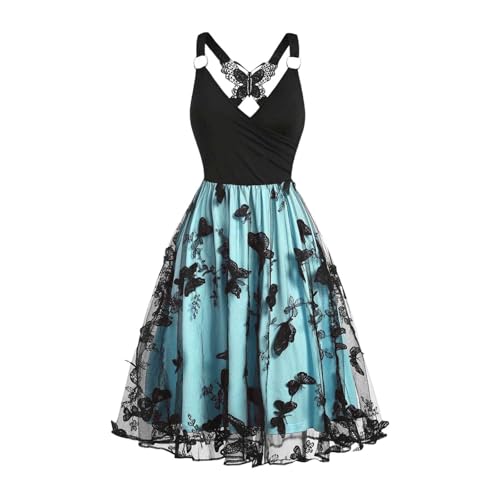 KBOPLEMQ Damen Cocktailkleid Elegant Swing Rockability A-Linie High Low Abendkleid Renaissance Kleid Mittelalter Kostüme Gothic Kleidung Steampunk Freizeitkleid Floral Spitze Kleid Ballkleid von KBOPLEMQ