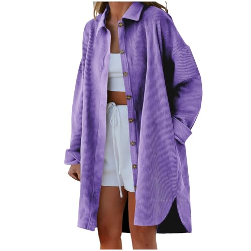 KBOPLEMQ Damen Cord Hemd Blusen Cordjacke Freizeit Jacken Overshirt Hemdbluse Casual Langarm Top Outwear Dünne Jacke Frauen Oversize Shirt Langarm Hemd Y2k Clothes Herbst Cordjacke von KBOPLEMQ