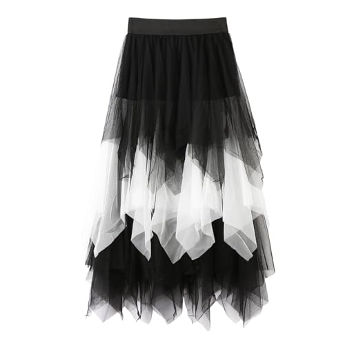 KBOPLEMQ Damen Faltenrock Midirock Elegant Mesh Rock Knielang Tütü Röcke für Karneval Party Hochzeit Freizeit Rock Ballett Tutu Unterrock Tüllrock Asymmetrisch Röcke Kurzer Skater Röcke von KBOPLEMQ