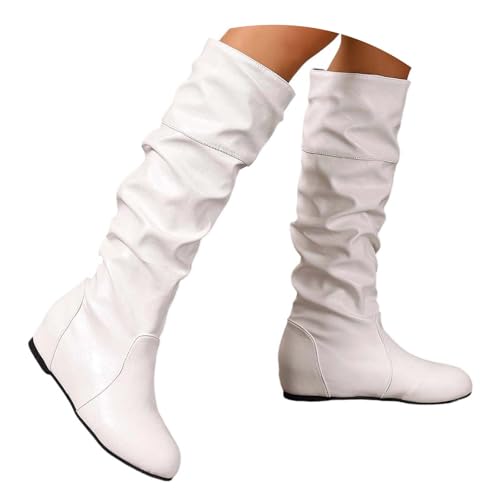 KBOPLEMQ Damen Hohe Stiefel Winter Schuhe Warme Leder Reitstiefel Niedrige mit Absatz Komfort Beiläufige Schnalle Langschaft Kniehohe Elegant Westernstiefel Runde Zehen Boots Winterstiefel von KBOPLEMQ