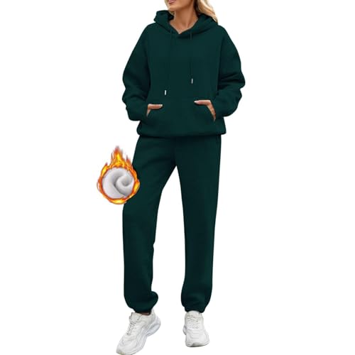 KBOPLEMQ Damen Hoodies Trainingsanzug Sets Warm Fleece Gefüttertes Freizeitanzug Einfarbig Jogginganzug Set Mit Kapuze Casual Bekleidungsset 2-Teilige Sportkleidung Loungewear Langarm Sportanzug von KBOPLEMQ