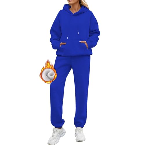 KBOPLEMQ Damen Hoodies Trainingsanzug Sets Warm Fleece Gefüttertes Freizeitanzug Einfarbig Jogginganzug Set Mit Kapuze Casual Bekleidungsset 2-Teilige Sportkleidung Loungewear Langarm Sportanzug von KBOPLEMQ