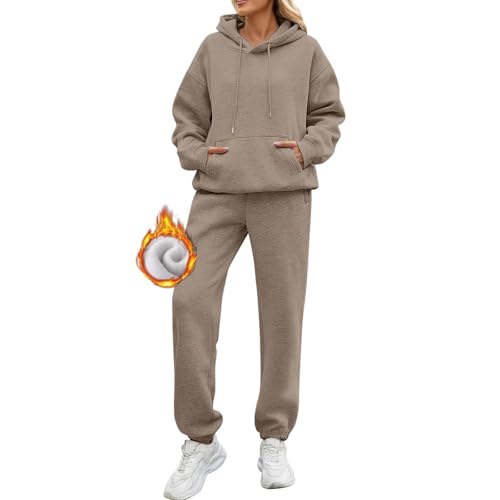 KBOPLEMQ Damen Hoodies Trainingsanzug Sets Warm Fleece Gefüttertes Freizeitanzug Einfarbig Jogginganzug Set Mit Kapuze Casual Bekleidungsset 2-Teilige Sportkleidung Loungewear Langarm Sportanzug von KBOPLEMQ