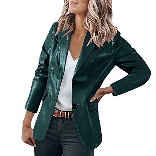 KBOPLEMQ Damen Lederhemd Y2K Retro Punk Übergroßer PU Lederblazer Lederjacke Gotische Blusenjacke Langarm Einreiher Kunstleder Blusen Frauen Jacke Damen Lederjacke Übergangsjacke Bikerjacke von KBOPLEMQ