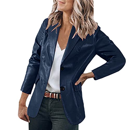 KBOPLEMQ Damen Lederhemd Y2K Retro Punk Übergroßer PU Lederblazer Lederjacke Gotische Blusenjacke Langarm Einreiher Kunstleder Blusen Frauen Jacke Damen Lederjacke Übergangsjacke Bikerjacke von KBOPLEMQ