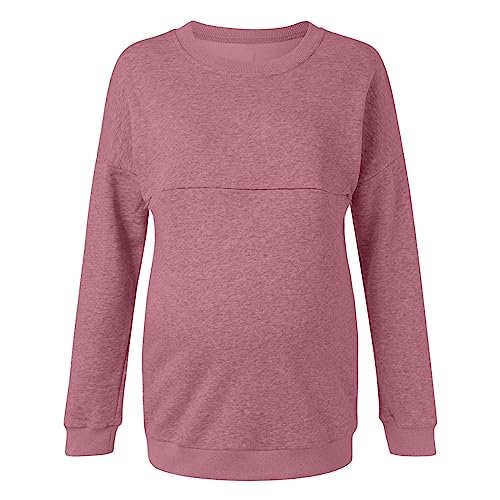 KBOPLEMQ Damen Mutterschaft Reißverschluss Sweatshirt Einfarbig Jumper Stilloberteile Winter Langarm Stillkleidung für Stillen Nursing Top Schwangerschaft Stillpullover Winter Langarmshirts von KBOPLEMQ