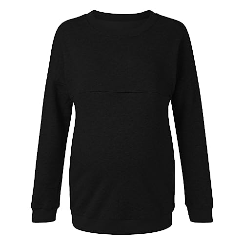 KBOPLEMQ Damen Mutterschaft Reißverschluss Sweatshirt Einfarbig Jumper Stilloberteile Winter Langarm Stillkleidung für Stillen Nursing Top Schwangerschaft Stillpullover Winter Langarmshirts von KBOPLEMQ