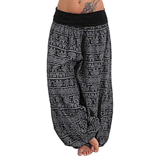 KBOPLEMQ Damen Pumphose Haremshose Leicht Locker Sommerhose Freizeithose Blumenmuster Drucken Elegant Aladin Pants Yogahosen Laterne Hosen Running Hose Schwarze Baggy Strandhose Yogahosen S-5XL von KBOPLEMQ