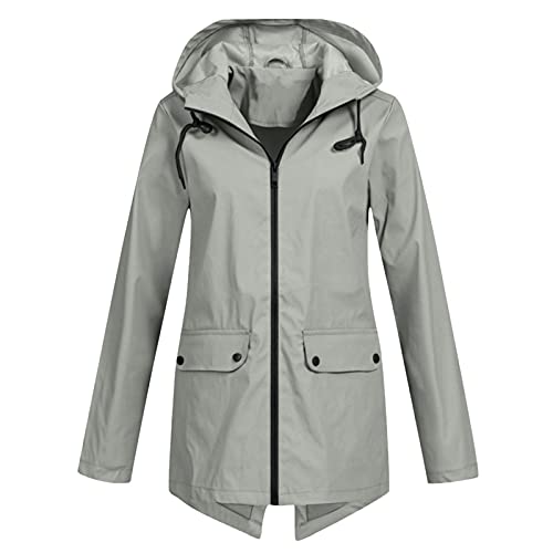 KBOPLEMQ Damen Regenmantel Übergangsjacke Wind Jacke Softshelljacke Outdoorjacke Windbreaker Regenjacke Wasserdicht Atmungsaktiv mit Kapuze Softshell Regenmantel Reisen Fahrradjacke von KBOPLEMQ