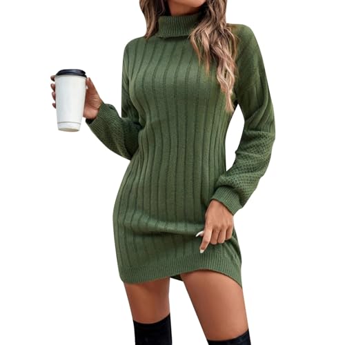 KBOPLEMQ Damen Strickkleid Rollkragen Sexy Knitted Sweater Freizeitkleid Partykleid Langarm Warme Strickkleid Pullikleid Elegante Langarm Tunika Kleider Herbst Winter Baggy Kleid Casual Tunika Dress von KBOPLEMQ