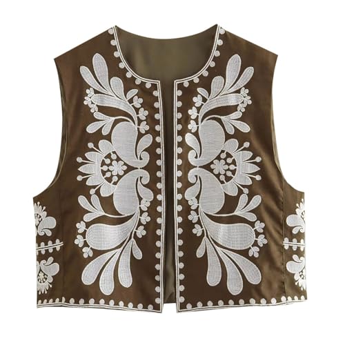 KBOPLEMQ Damen Weste Ärmellos Cardigan Floral Stickerei Weste Retro Ethno Stil Weste Mantel Strickjacke Traditionelle Boho Westen Hippie Tops Vintage Blumen Jacke Ethnische Bestickte Weste von KBOPLEMQ