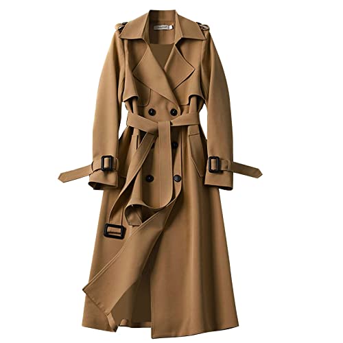 KBOPLEMQ Damen Windbreakerjacke Straffen Sie die Taille Damen Trenchcoat Zweireiher Langer Mantel Klassische Herbst Frühling Jacke Winddichter Mantel Dünn Strickjacke Damen Elegant von KBOPLEMQ