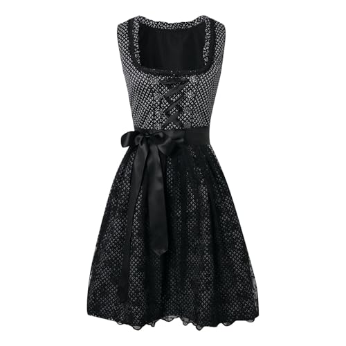 KBOPLEMQ Dirndl Damen Midi Oktoberfest Trachtenkleid Maid Outfits Trachtenmode Kleider für Besondere Anlässe Kostüm Vintage Karneval Kostüm Festlich Schwarz-Weißes Spitze Dirndlkleid Partykleid von KBOPLEMQ